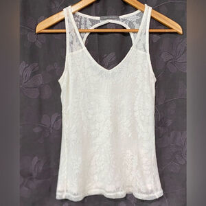 Racerback Lined Lace Tank Open Back Deep V-Neck Size Small Suzy Shier